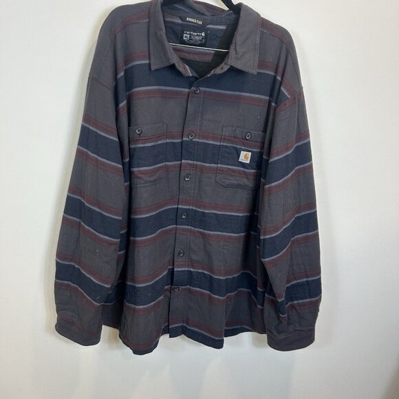 Carhartt Rugged Flex Flannel Fleece Lined Shirt Shacket Striped 104913 Size 4XL - Picture 3 of 10